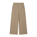 Women's high waist wide leg trousers in khaki with front creases for professional look - XS / Khaki