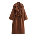 Klassischer zweireihiger Wollmantel für Damen in Karamellbraun mit passendem Gürtel - XS / Karamell