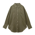 Camicia in lino a maniche lunghe con taschino e orlo curvo in verde oliva - XS / Verde oliva