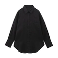 Camicia classica nera in lino a maniche lunghe con colletto a punta e taschino - XS / Nero