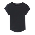 Dames T-shirt met korte mouwen in zwart geribbelde stof en een ronde zoomlijn - S / Zwart