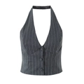 Women's dark gray pinstripe halter vest with buttons and a tailored slim fit - Gray Stripe Vest