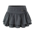 Dark grey pinstripe mini skirt with tiered ruffles and metallic square buckle belt - Gray Stripe Skirt