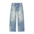 Light blue low-rise wide leg denim jeans with sparkling rhinestone star patterns - XS / Bottoms / Light Blue Star Rhinestone Style