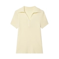 Damen Strick-Poloshirt in Hellgelb mit Rippenstruktur und klassischem Polokragen - S / Beige