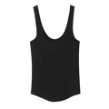 Detail of a black wide strap tank top with deep U-neckline and soft cotton texture - S / Black