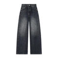 High waist jeans met wijde pijpen in vintage zwart gewassen denim met rechte snit - XS / Blauw