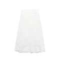 Summer white high-waist A-line midi skirt with full eyelet embroidery and scalloped hem - XS / Skirts