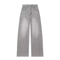 Grijze high-waist jeans met wijde pijpen, vintage wassing en klassieke vijfzakkenstijl - XS / Grijs