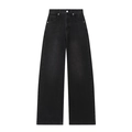 Minimalistische damesjeans met hoge taille en wijde pijpen in donkergrijs denim - XS / Zwart
