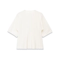 White ribbed knit short-sleeve top with elegant puff sleeves and a round neckline - S / White