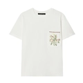 Weißes Kurzarm-T-Shirt mit Rundhalsausschnitt und Brusttasche mit Blumenstickerei - XS / Tops