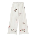 Weiße Hose mit geradem Bein, Vintage-Blumenstickerei und Spitzenbesatz aus Baumwolle - XS / Pants