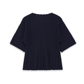 Women's dark blue rib-knit short sleeve top with stylish puff sleeves and relaxed fit - S / Blue