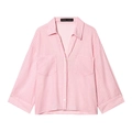 Camisa holgada de rayas verticales rosas y blancas con cuello en V y bolsillos frontales - XS / Rosa