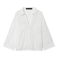 Camisa blanca de manga larga para mujer con cuello en V profundo y dos bolsillos - XS / Blanco