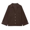 Camisa casual marrón para mujer, corte holgado con mangas largas y bolsillos frontales - XS / Marrón