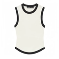 Slim fit sleeveless knit top in ivory with black contrast ribbed trim details - White (Black Trim)