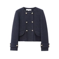 Veste courte en laine bleu marine à col rond avec boutons dorés sur fond blanc neutre - XS / Outerwear