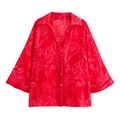 Women's casual sheer chiffon shirt with vibrant red floral print and button-down front - XS / Red Floral