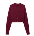 Kurze weinrote Strickjacke mit Rundhalsausschnitt und Knöpfen für herbstliche Damenmode - S / Burgunderrot