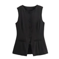 Schwarze, schmal geschnittene Weste für Damen mit V-Ausschnitt und Knöpfen für den Business-Stil - XS / Schwarze Weste