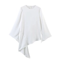 Elegantes weißes Satin-Langarmshirt mit asymmetrischem Saum und minimalistischem Design - XS / Weiß