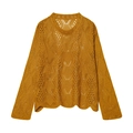 Senfgelber Strickpullover mit Rauten-Lochmuster und verspielten Wellenkanten für Damen - S / Orange