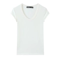 Slim fit minimalist white short sleeve T-shirt with deep U-neck and elastic knit fabric - S / White