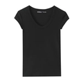 Slim fit women's black short sleeve t-shirt with deep U-neck and minimalist soft cotton fabric - S / Black