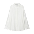 Blusa blanca de mezcla de lino con manga larga y detalles de encaje en los hombros - XS / Blanco
