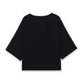 Zwarte gebreide top met V-hals en korte mouwen in een losse minimalistische stijl - S / Zwart