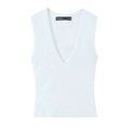 White slim fit V-neck sleeveless tank top for women in ribbed cotton fabric size XS - S / White