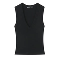 Women's black V-neck sleeveless slim fit ribbed tank top shirt in solid color - S / Black
