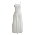 Vestido midi blanco estilo vintage francés con corpiño corsé y falda plisada amplia - S / Blanco