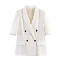 Eleganter cremeweißer Kurzarm-Doppelreiher-Blazer mit schwarzen Kontrastknöpfen - XS / Aprikose