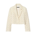 Eleganter beiger Pailletten-Tweed-Kurzblazer für Damen mit Einknopf-Verschluss und Revers - XS / Aprikose