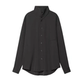Deep grey long sleeve button-up shirt with chest pocket and minimalist high collar design - XS / Black
