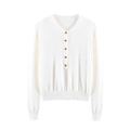 Damen Strickoberteil in Weiß mit Henley-Ausschnitt und braunen Knopfdetails - S / Weiß