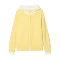 Cardigan in maglia giallo chiaro da donna con cappuccio bianco e design finto due pezzi - S / Giallo