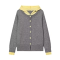 Cardigan in maglia da donna con cappuccio grigio e dettagli gialli a contrasto interni - S / Grigio