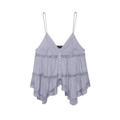 Top lencero lavanda con encaje, escote en V y dobladillo delicado con volantes - S / Morado