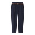 Pantaloni blu scuro a vita alta con cintura marrone sottile per un look professionale - XS / Blu navy