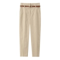 Pantaloni casual kaki a vita alta da donna con cintura sottile marrone e pieghe - XS / Cachi