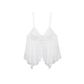 Top corto blanco chic con intrincados bordados de encaje y detalle de botones frontales - S / Blanco