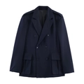 Women's oversized dark blue double-breasted blazer with cargo pockets and epaulettes - XS / Black