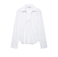 Minimalistische weiße Popeline-Bluse mit Schnürung vorne und klassischem Kragen - XS / Weiß