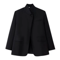 Minimalistischer schwarzer Blazer mit Stehkragen, Einknopfverschluss und Pattentaschen - S / Schwarz