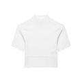 Eng anliegendes weißes Rippstrick-Kurzarm-Crop-Top mit schickem Stehkragen-Design - S / Weiß