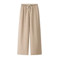 Pantaloni casual a gamba larga color kaki chiaro da donna con coulisse e vita elastica - XL / Cachi